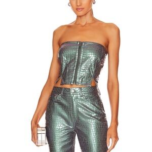 Braxton Crop Zip Bustier in Mermaid Iridescent